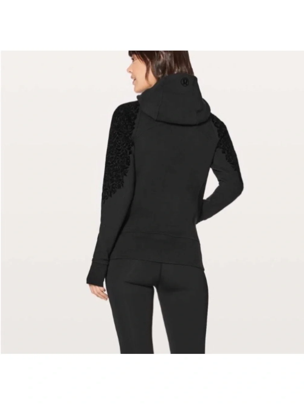Lululemon Scuba Hoodie Full Zip - Black with Floral Details